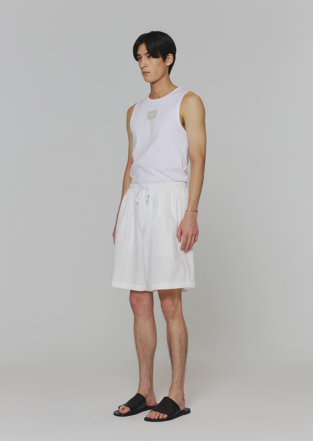 cotton nylon banding shorts, white