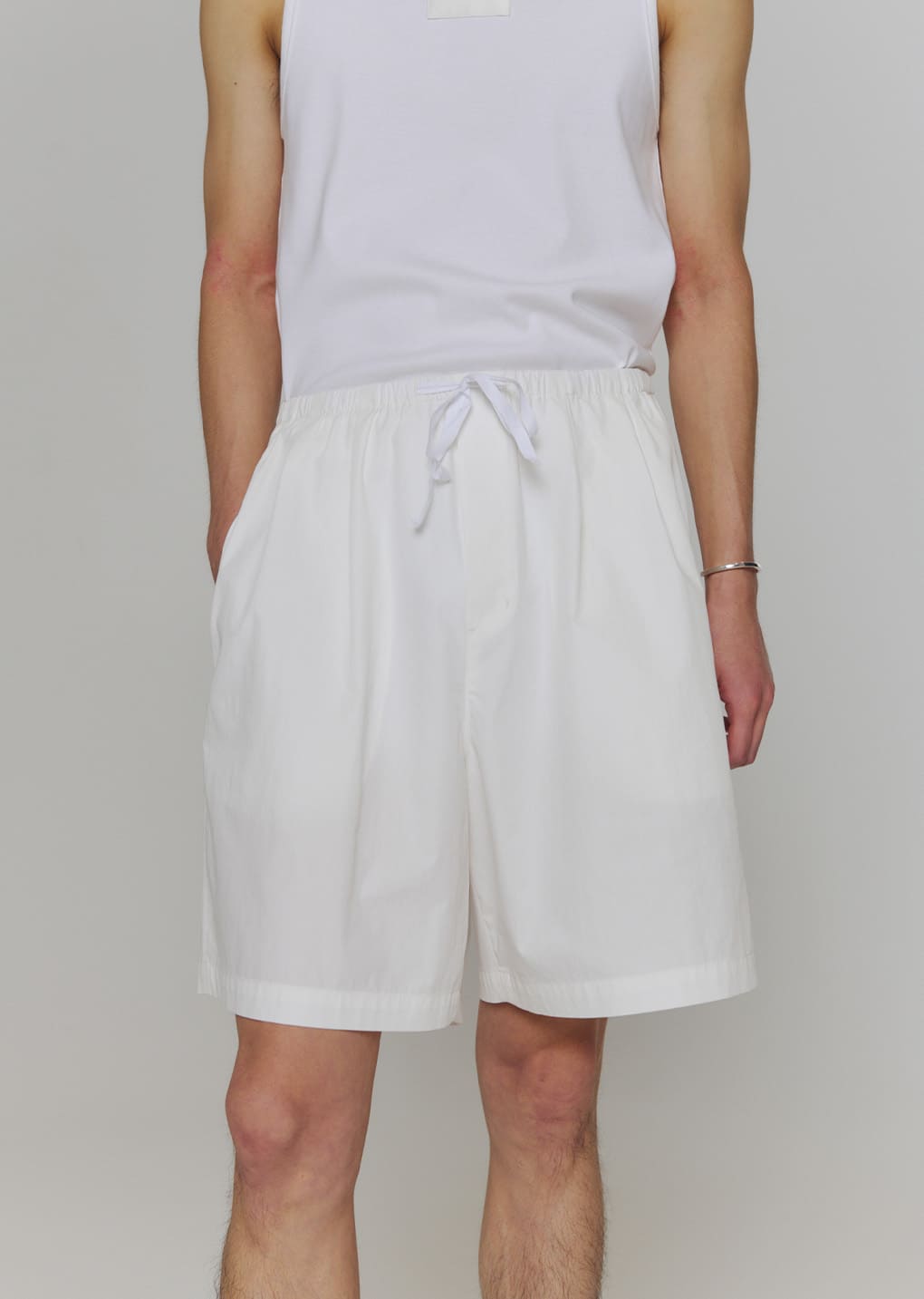 cotton nylon banding shorts, white