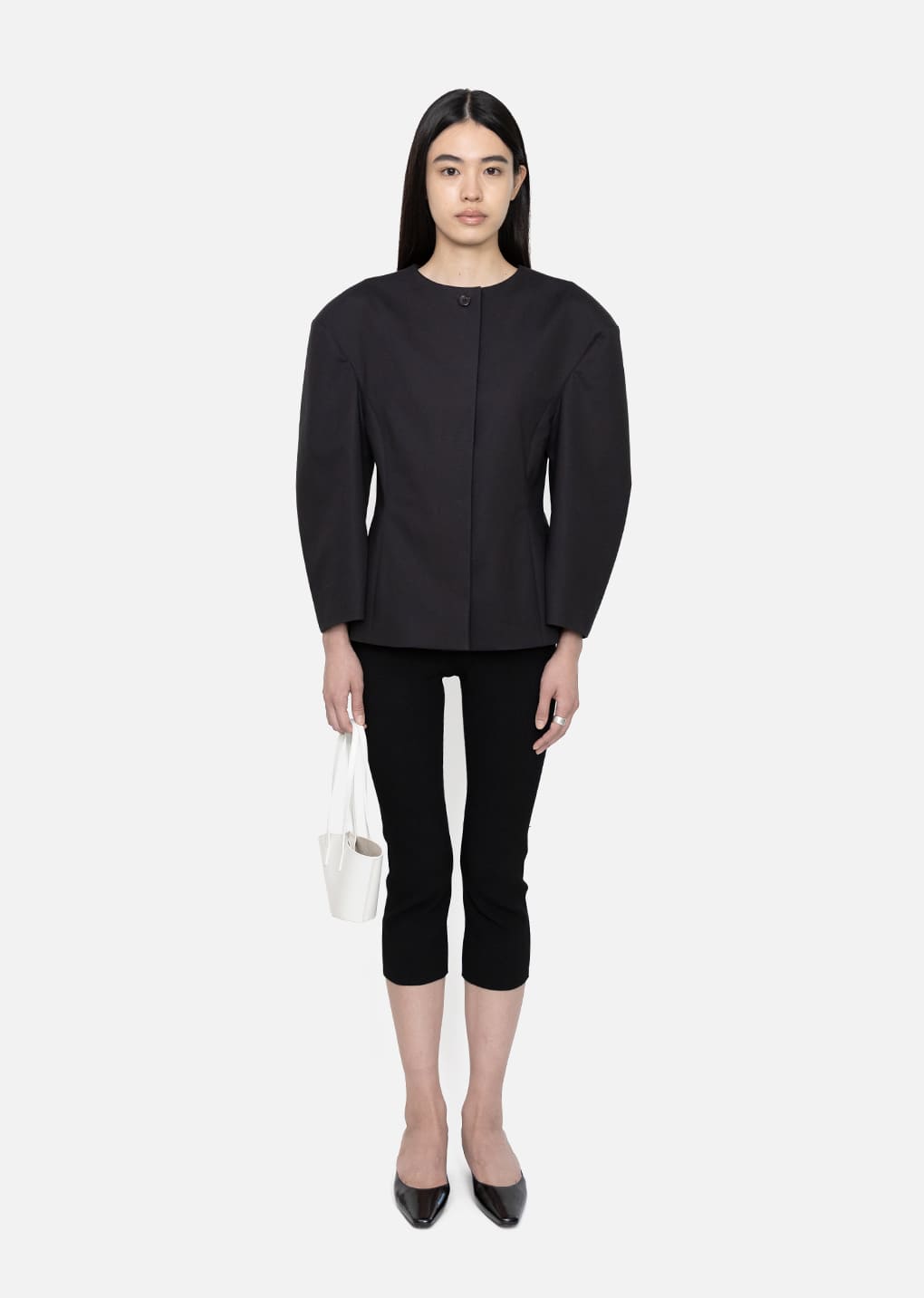 curved silhouette jacket, black hover