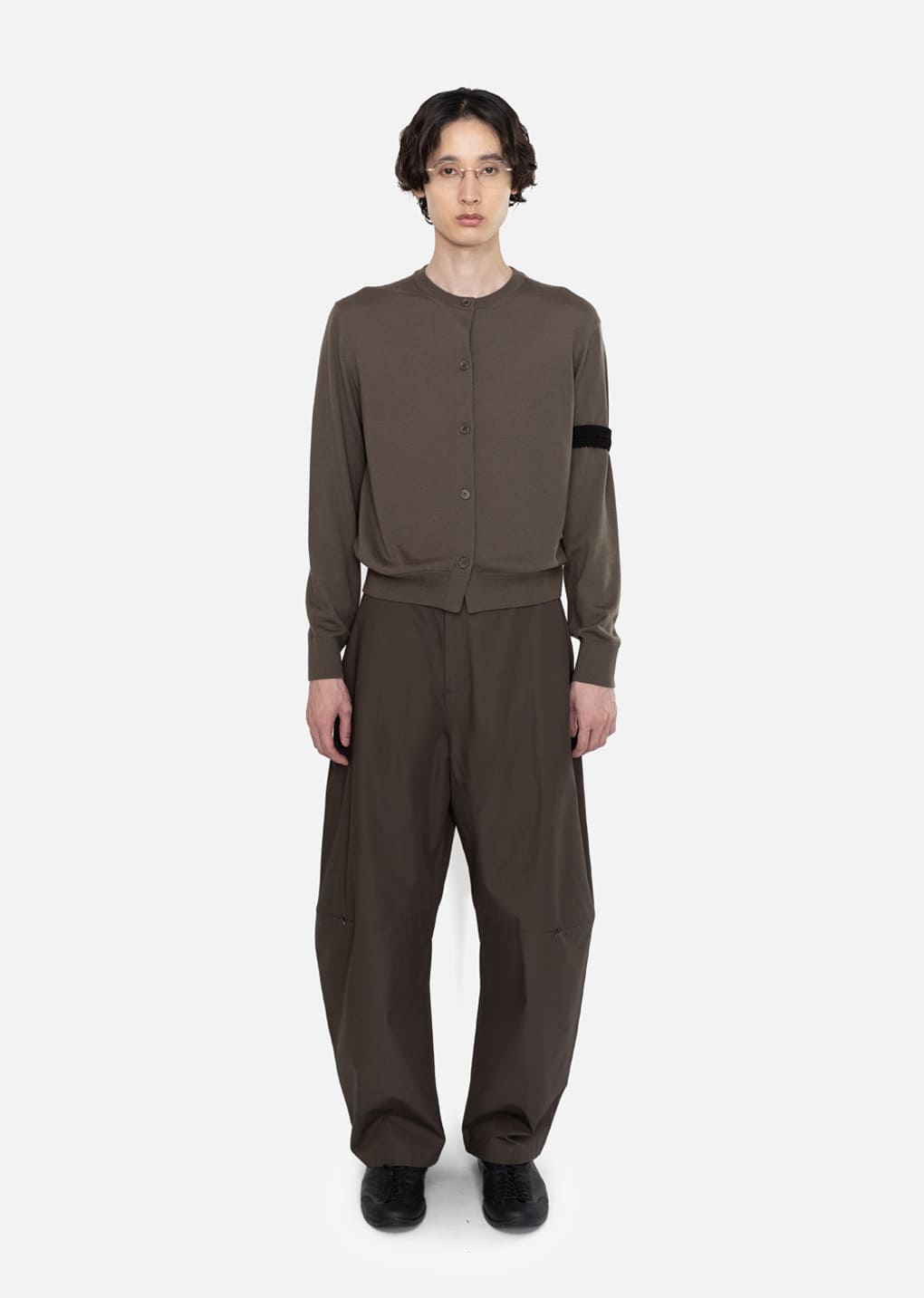 curved zip pants, khaki hover