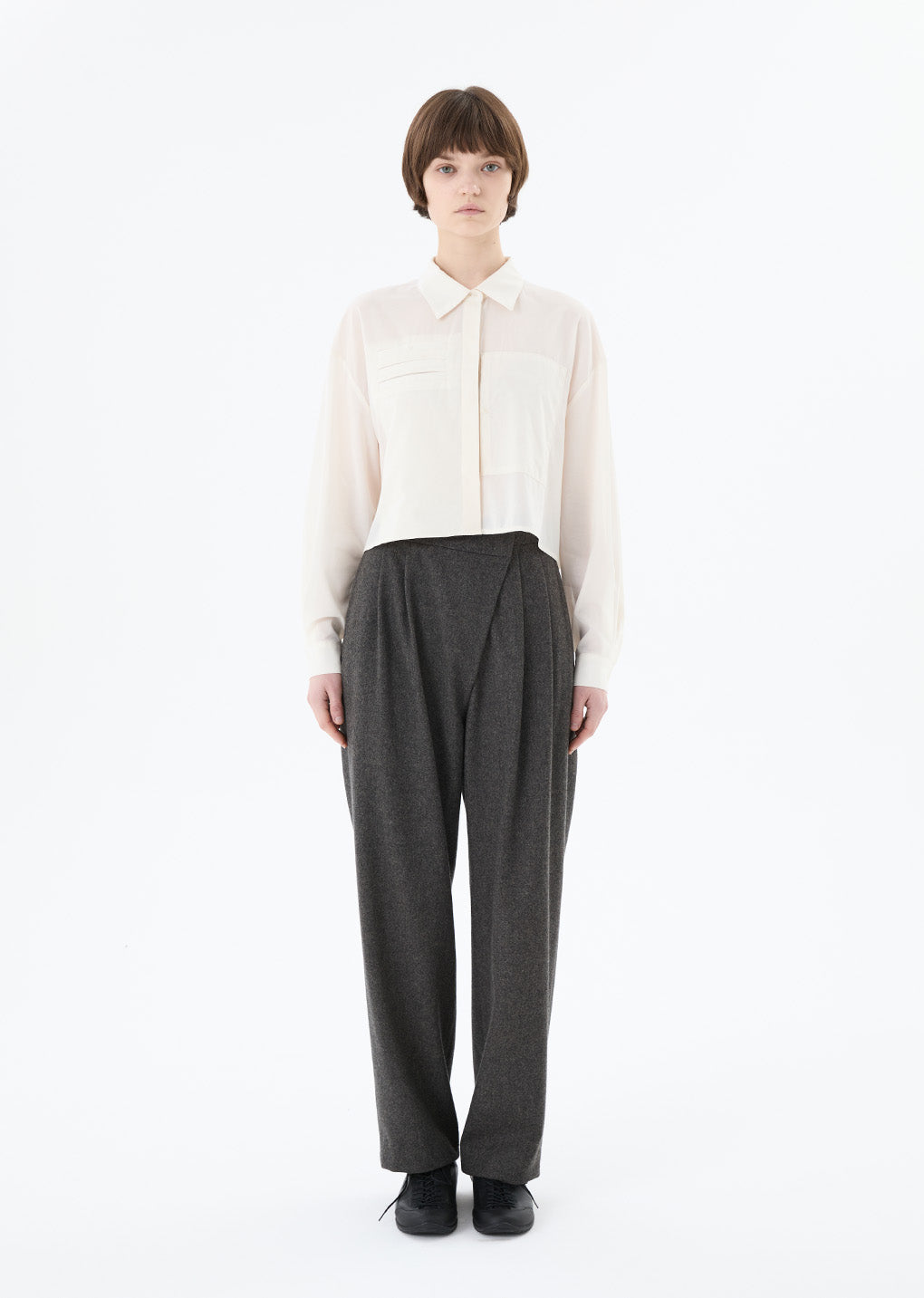 drawer pocket crop shirts, ivory hover