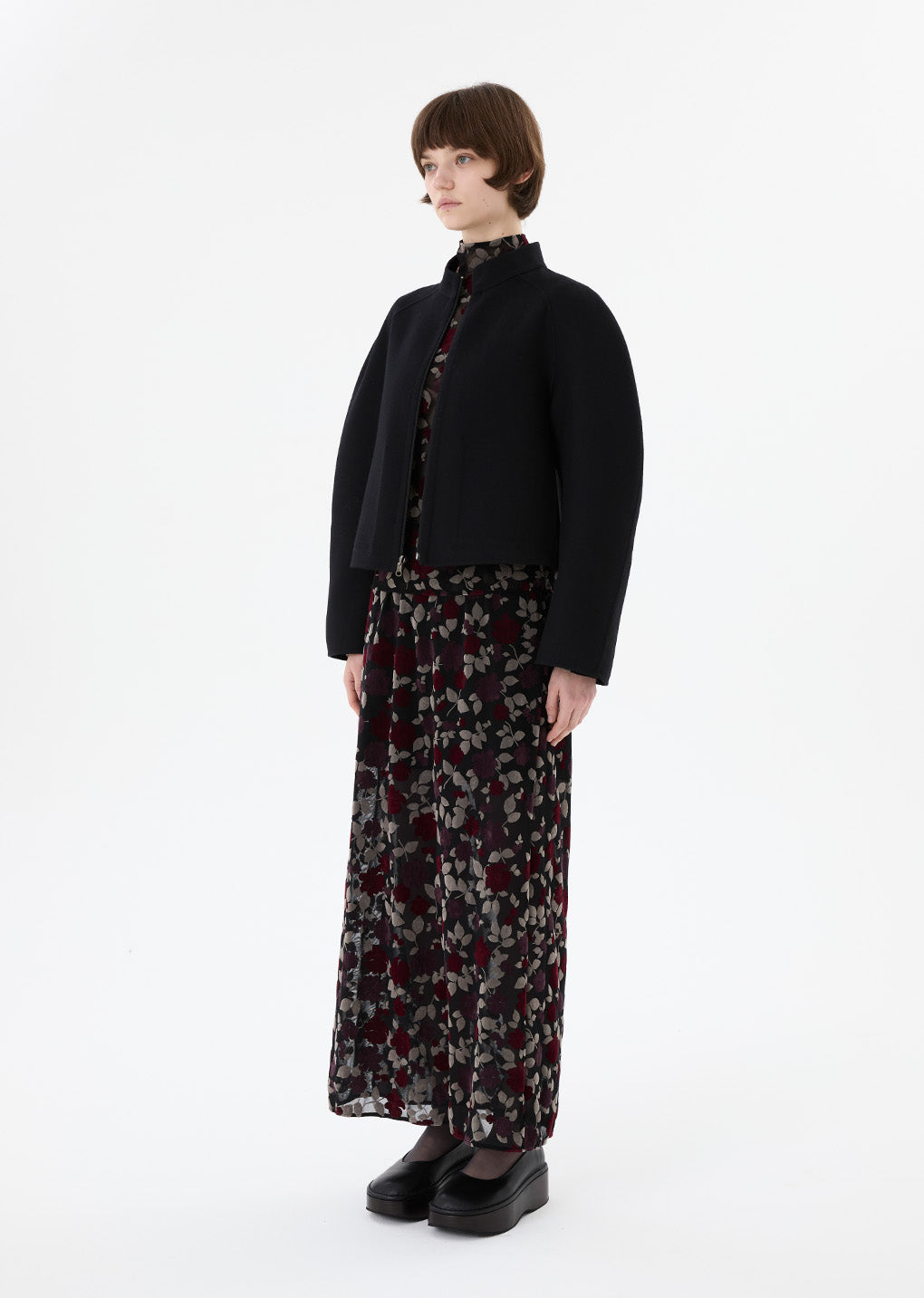 floral long skirt, black