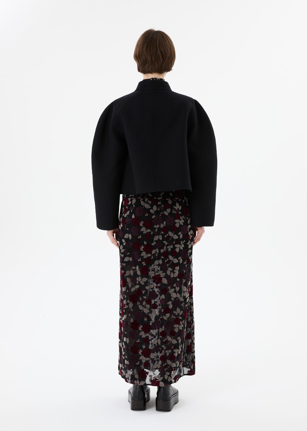 floral long skirt, black
