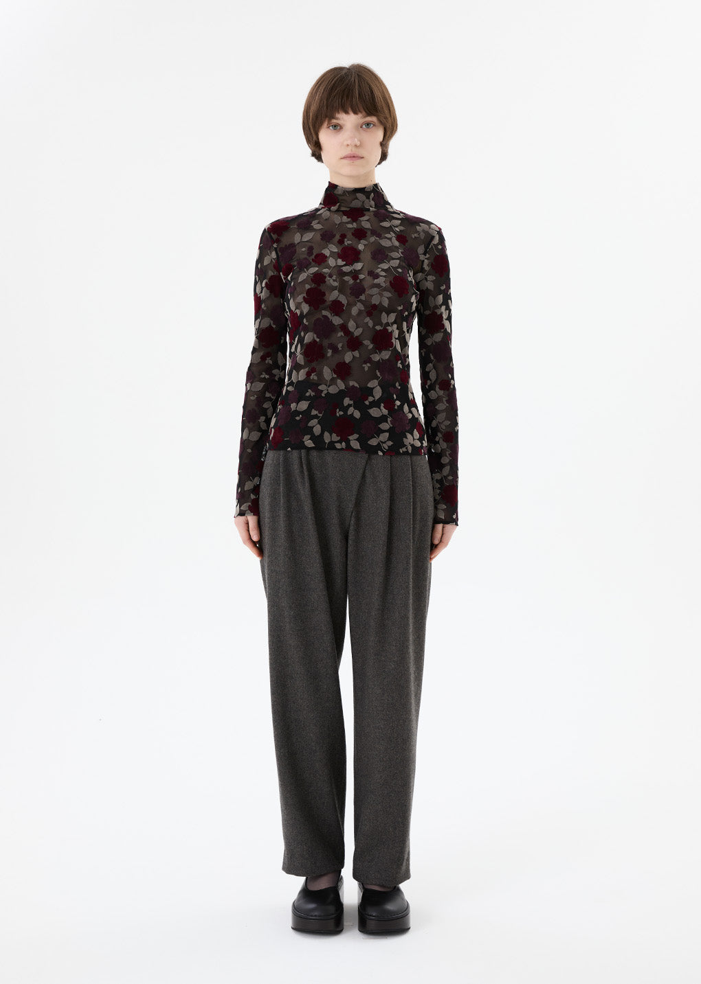 floral mock neck top, black hover