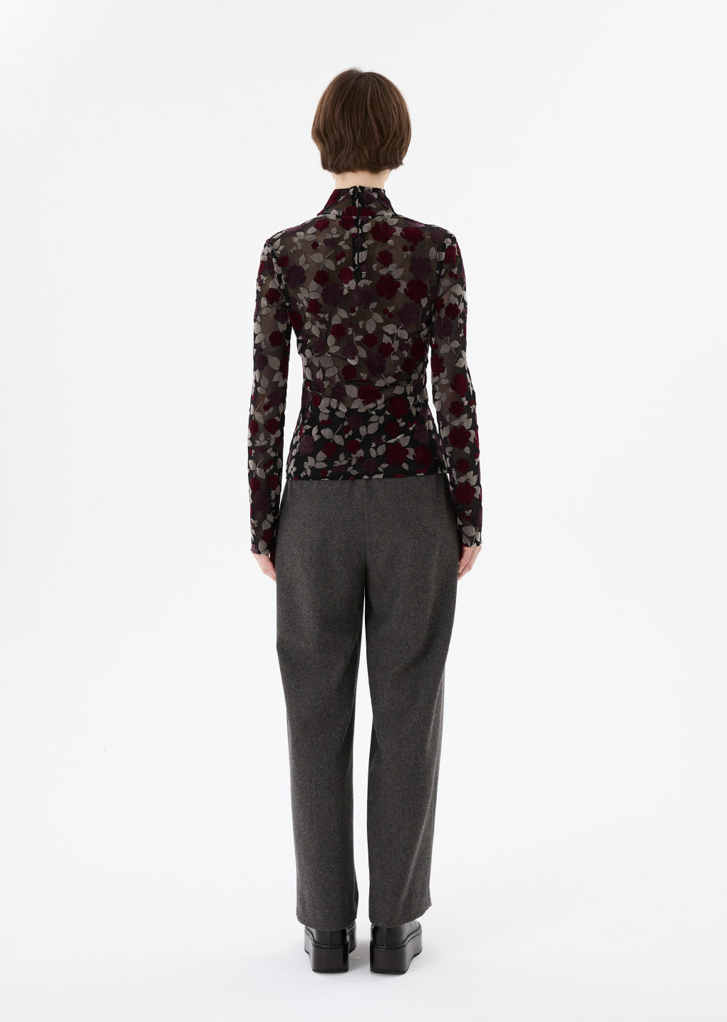 floral mock neck top, black