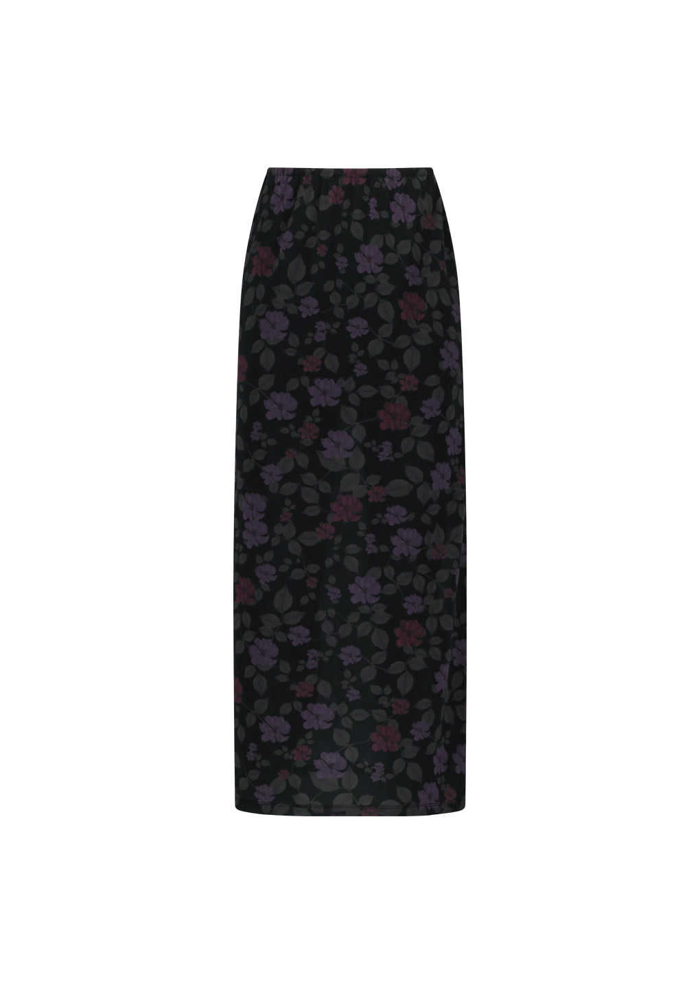 floral long skirt, black