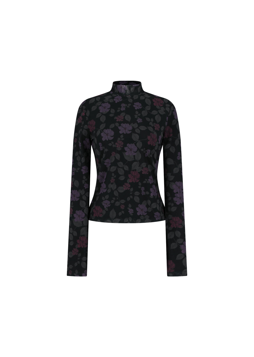 floral mock neck top, black
