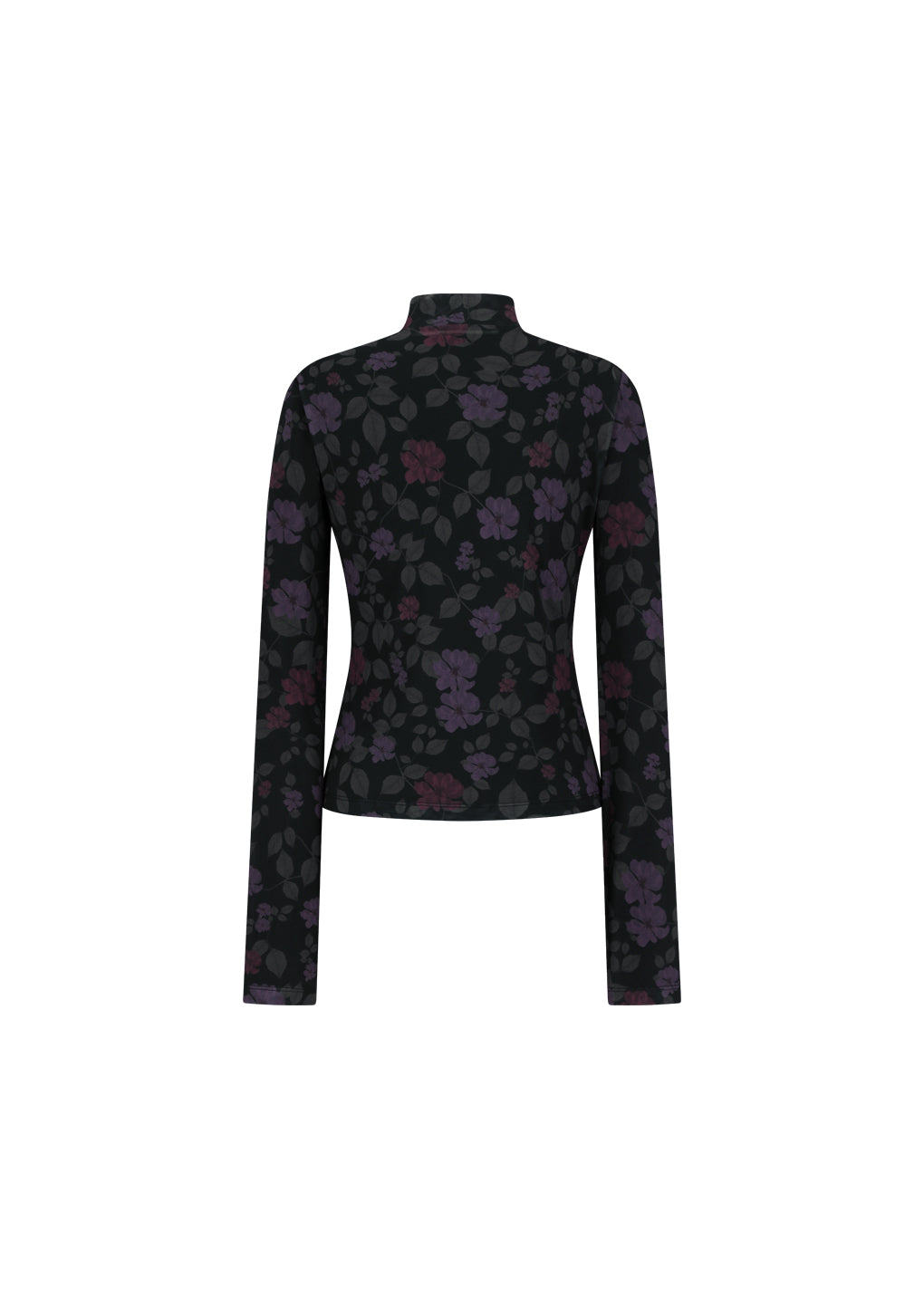 floral mock neck top, black
