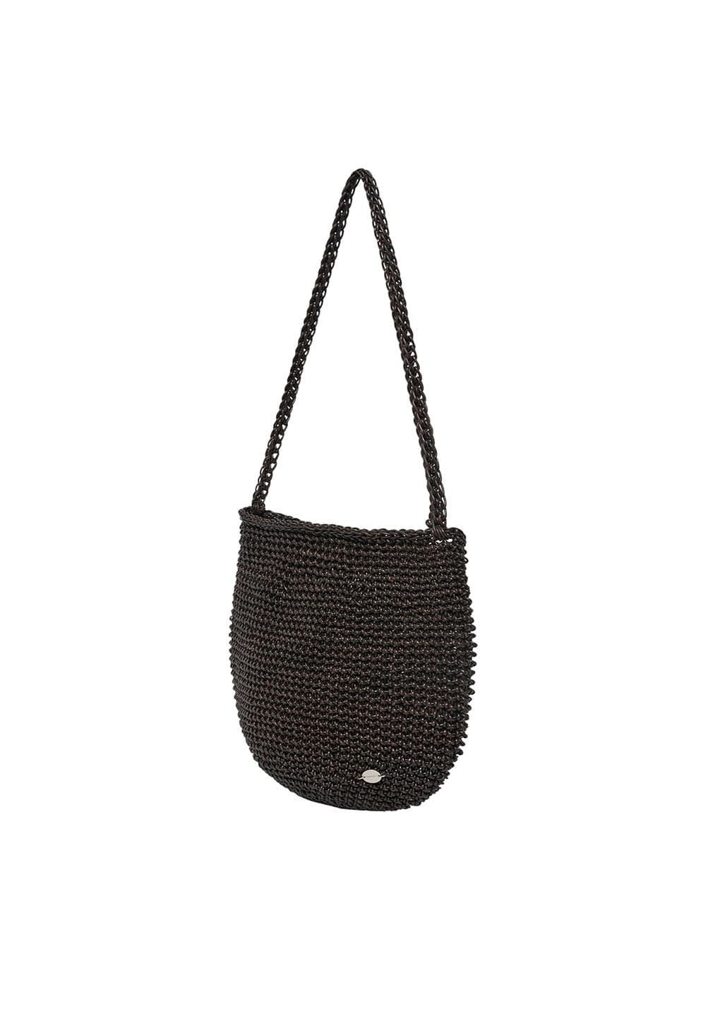 handmade leather net bag, brown hover