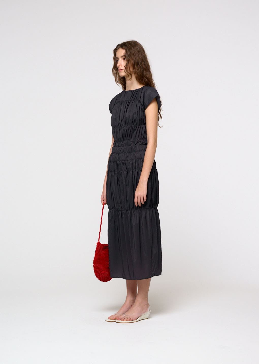 handmade leather net bag, red