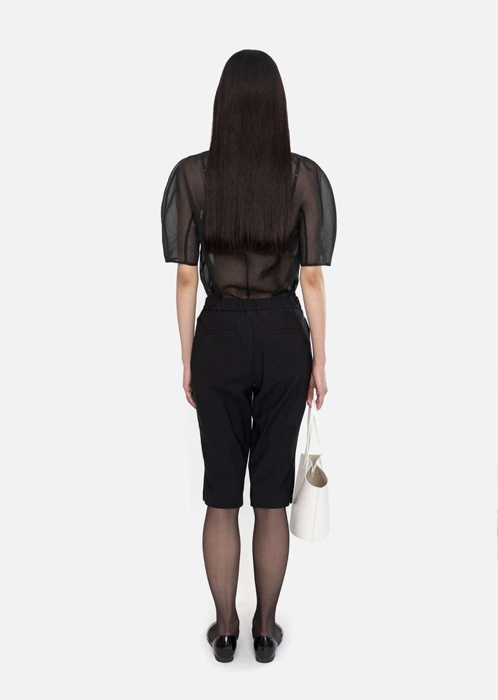 knotted collar top, black