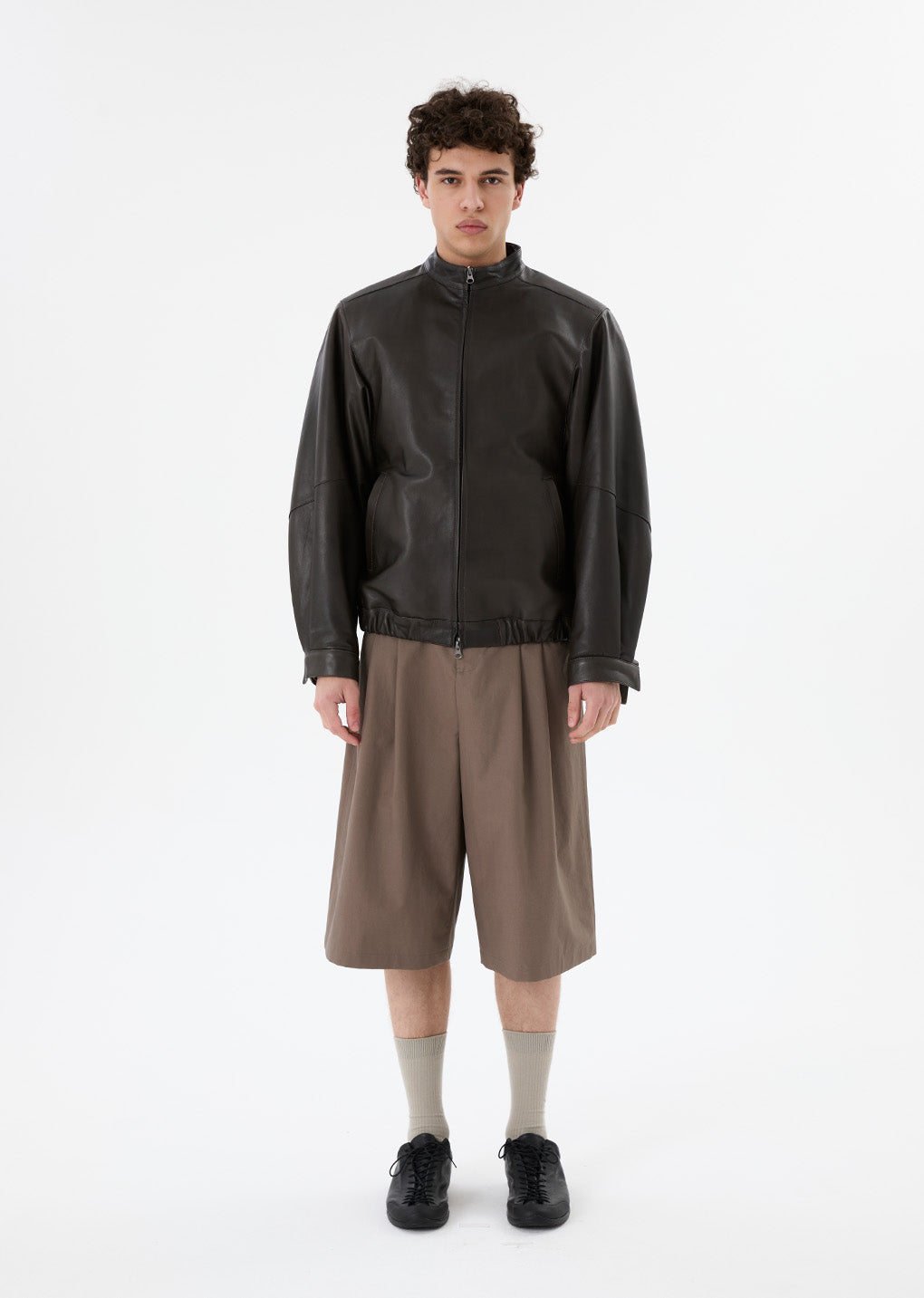 lambskin leather blouson, brown hover
