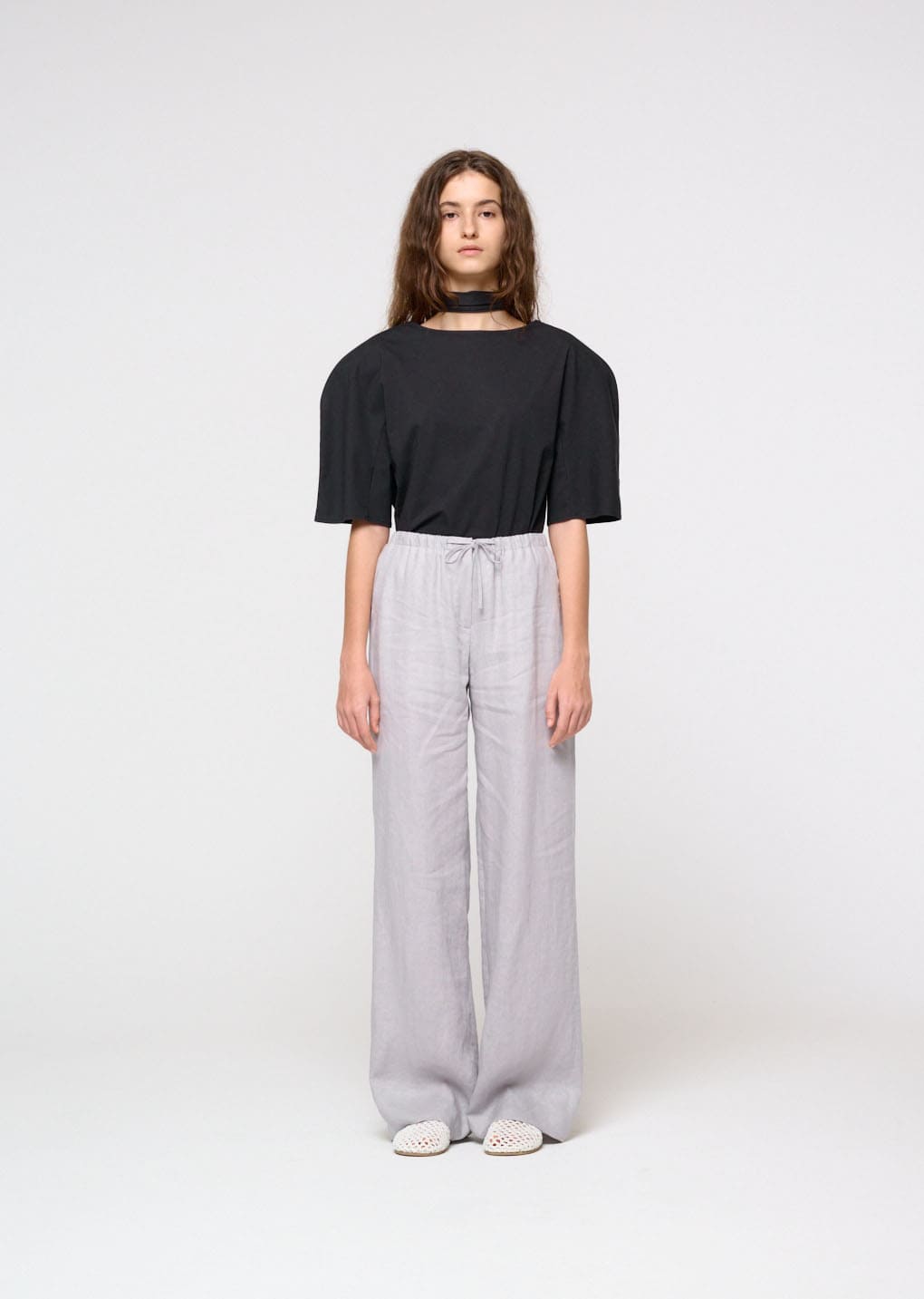 linen banding pants, light grey hover