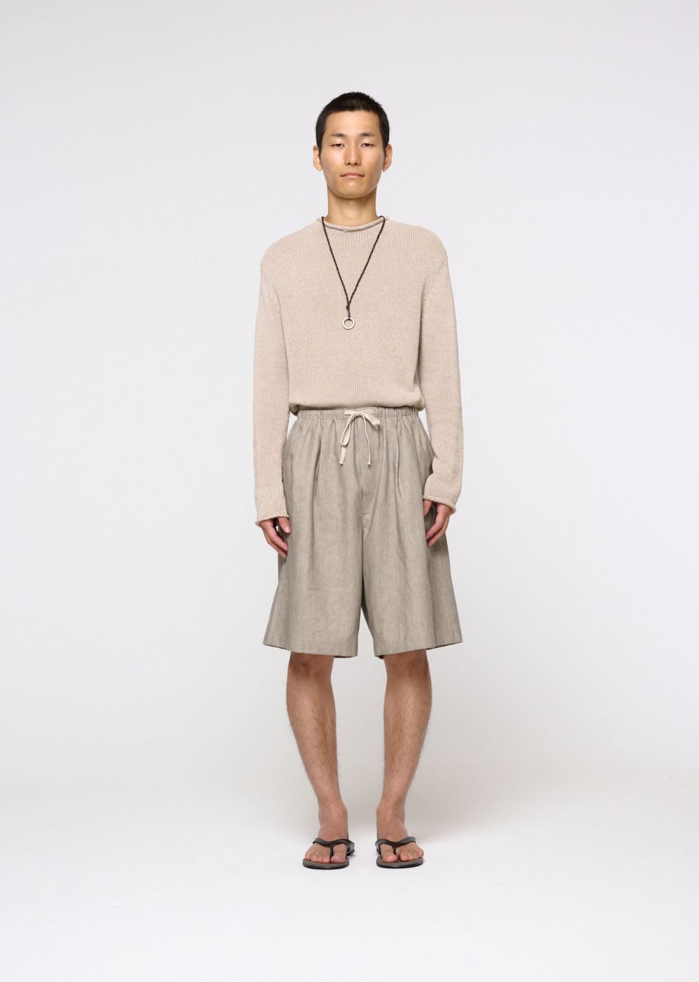 linen drawstring shorts, beige hover