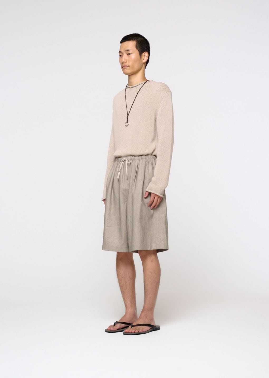 linen drawstring shorts, beige