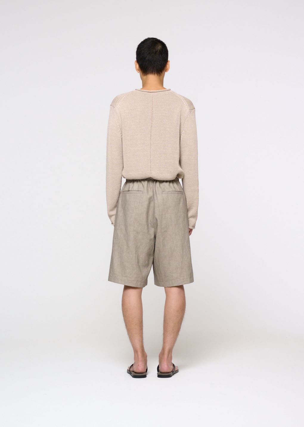 linen drawstring shorts, beige