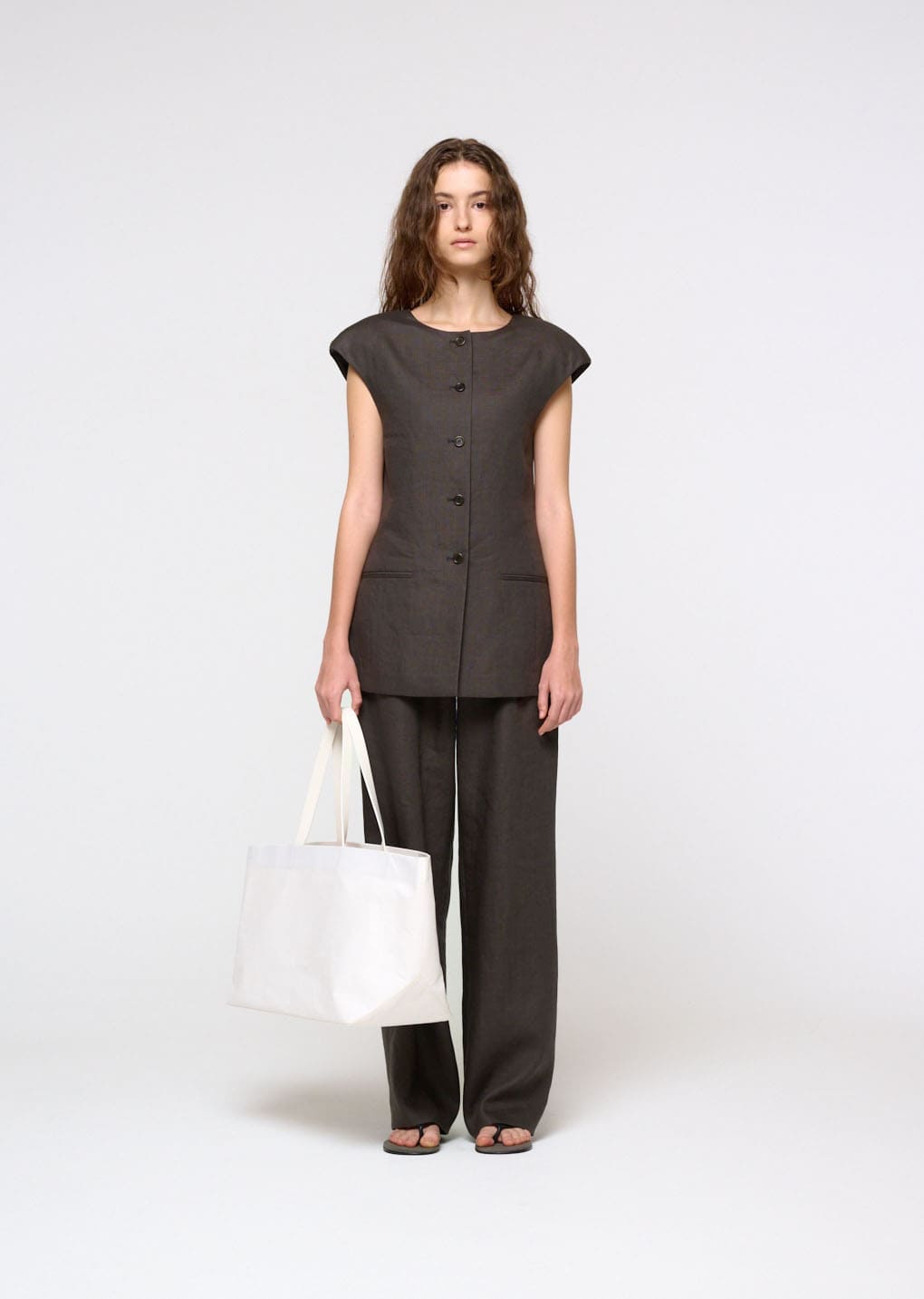 linen tuck pants, khaki grey hover