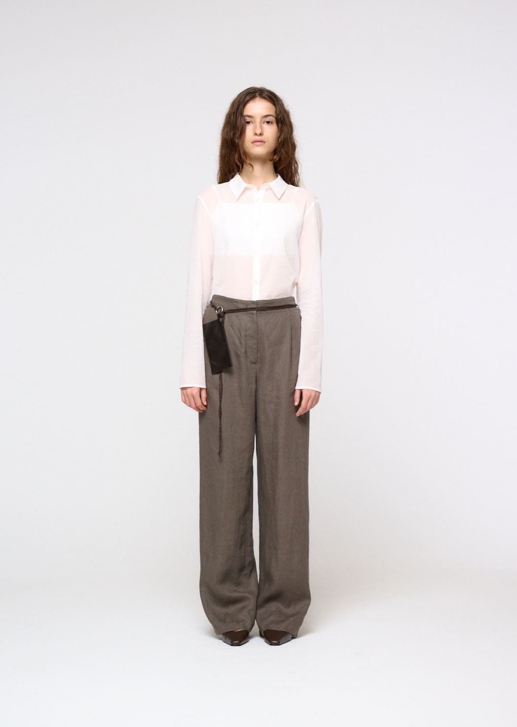 linen tuck pants, khaki hover