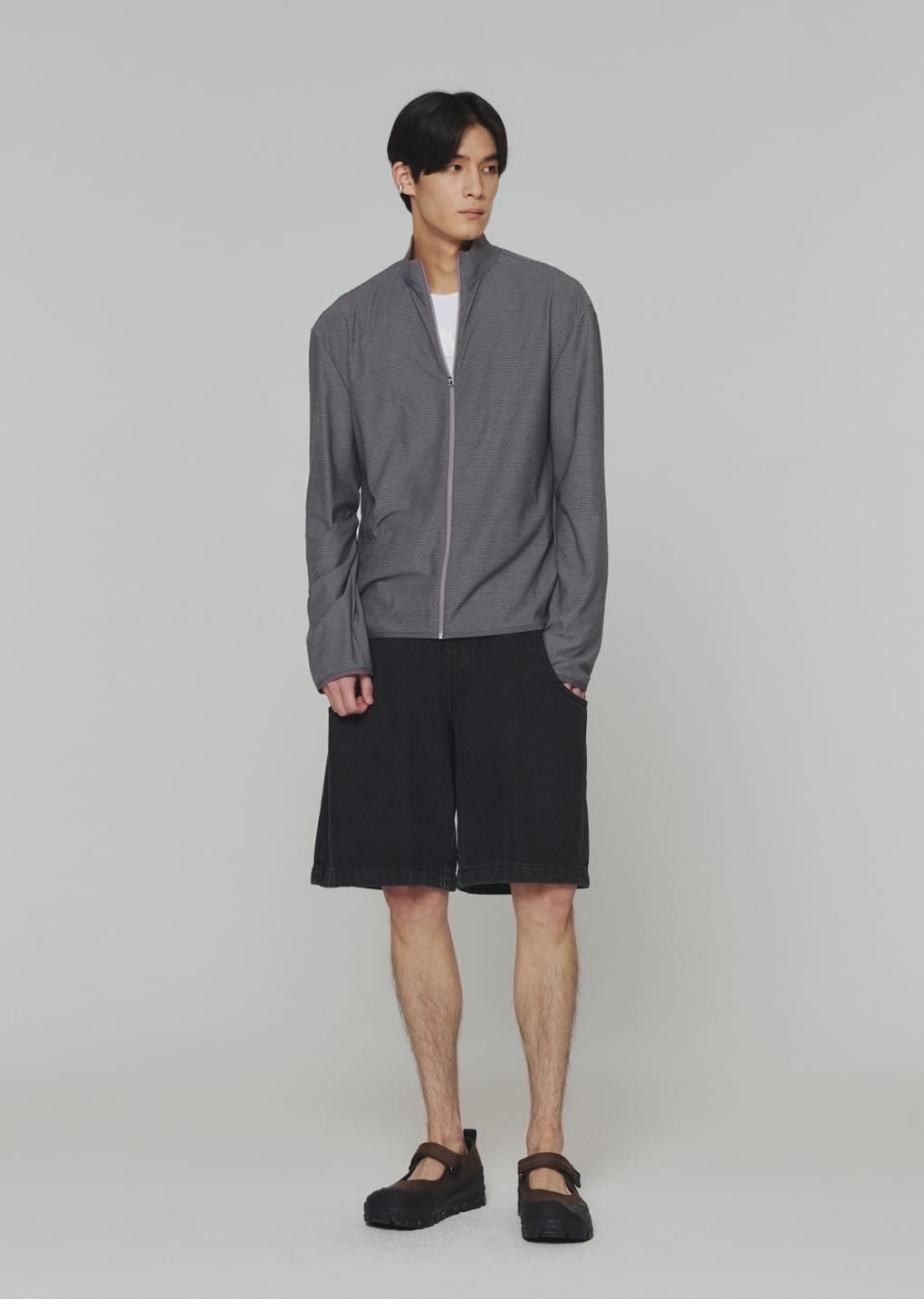 men's cut-out pocket denim shorts, black