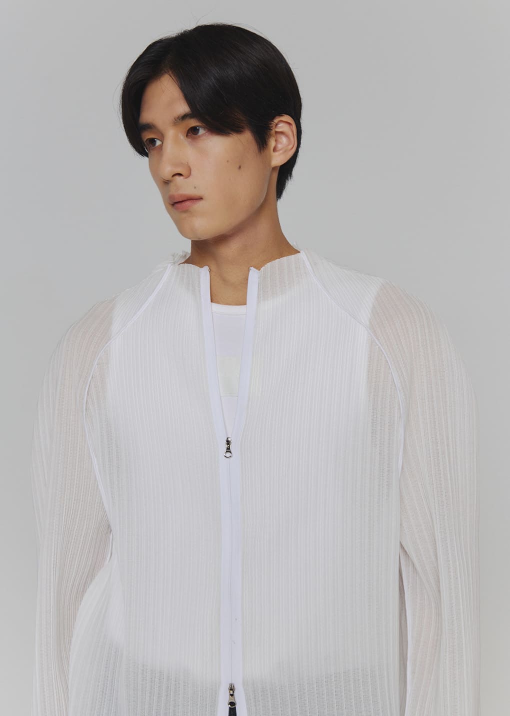 men's pleats zip up jumper, white