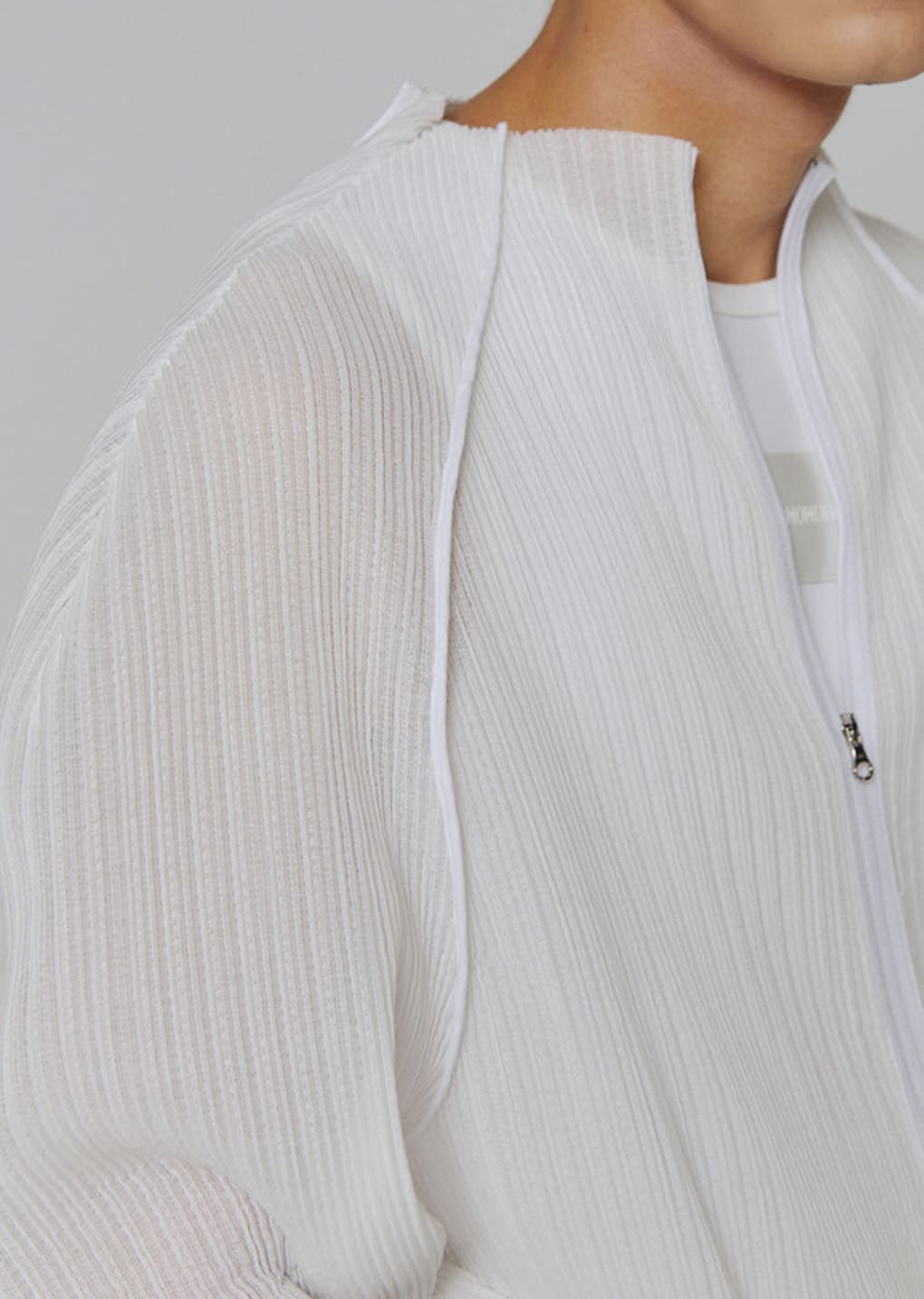 men's pleats zip up jumper, white