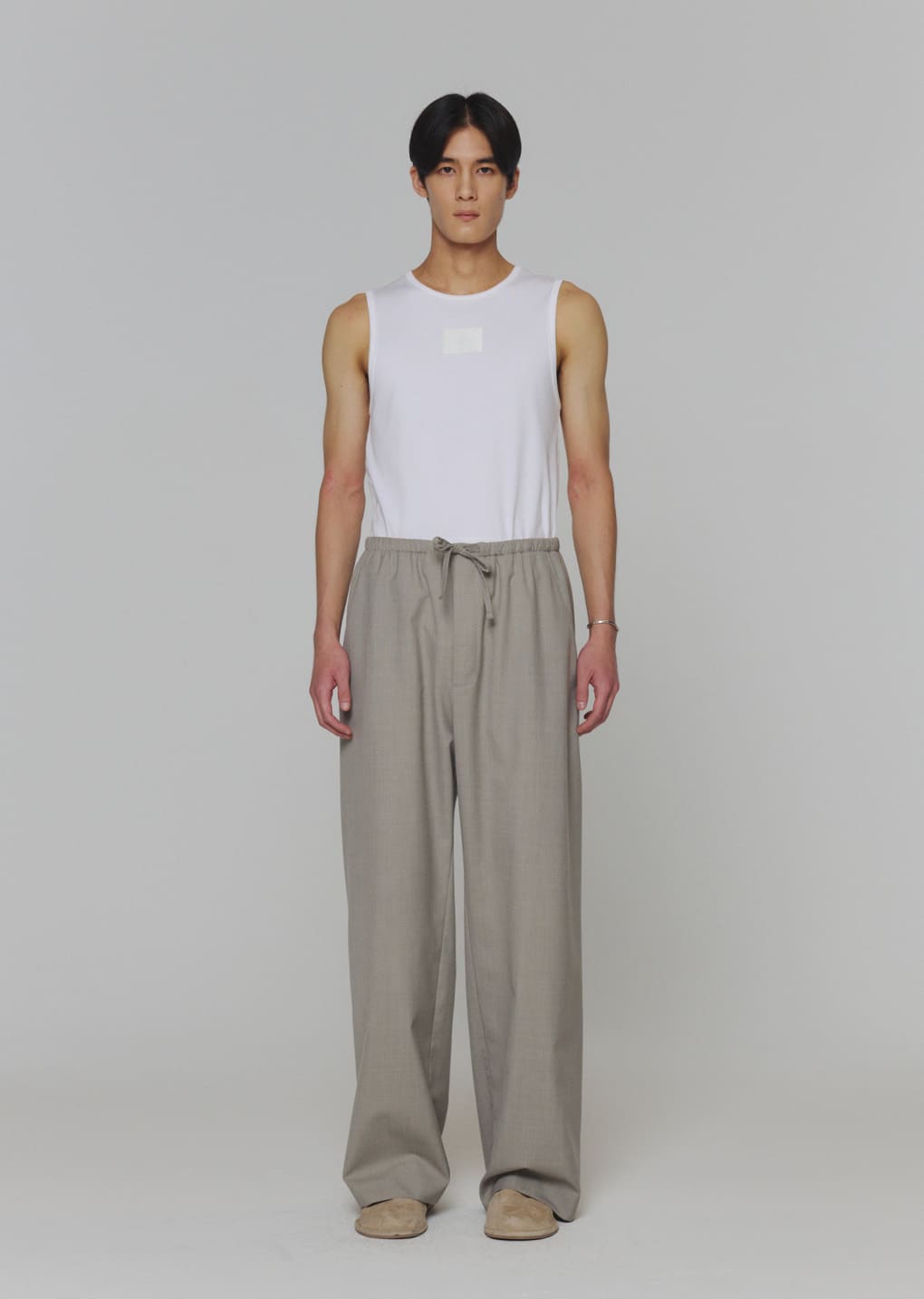 men's wool banding pants, beige