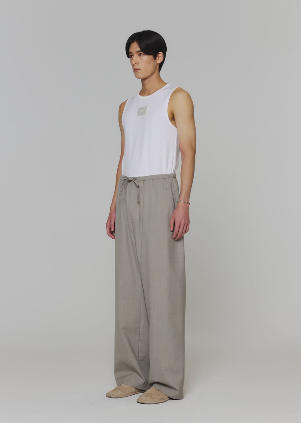 men's wool banding pants, beige