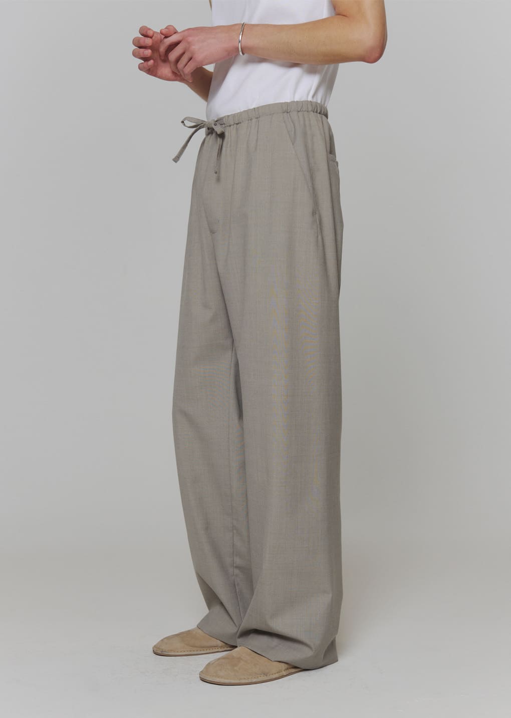 men's wool banding pants, beige