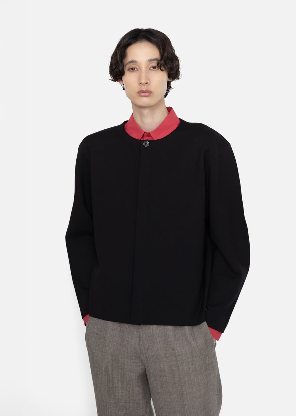 men's curved silhouette cardigan, black