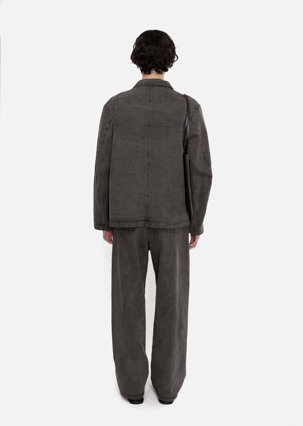 men's garments dyed curved seam denim, brown