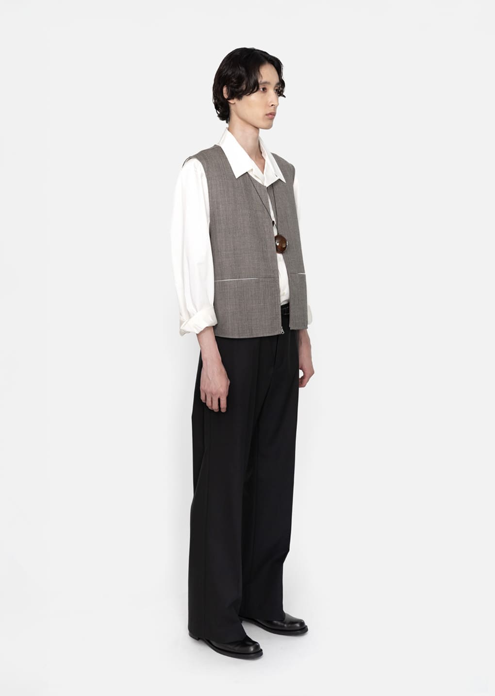 men's wool flared pants, black