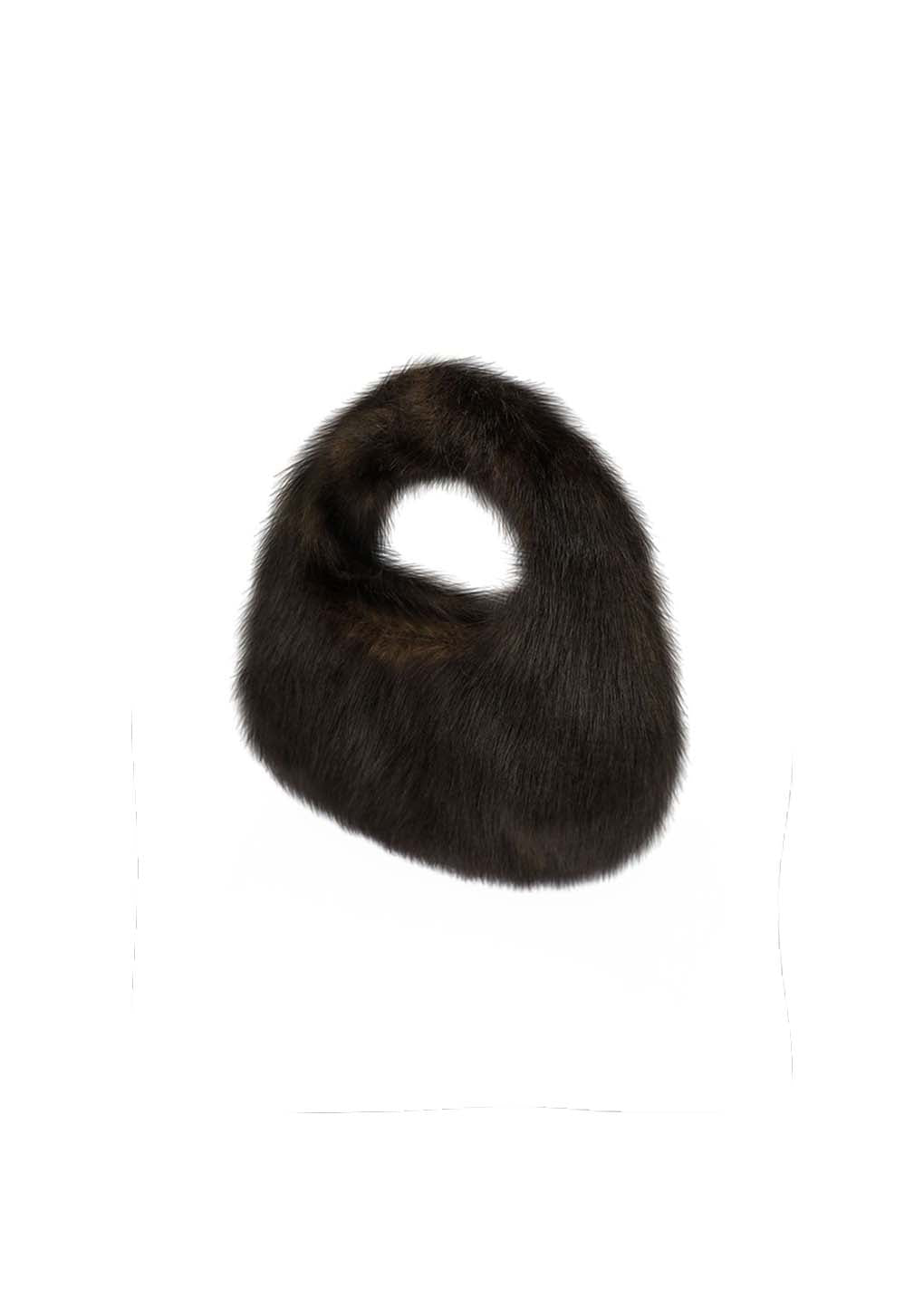 mini fur tote bag, dark brown
