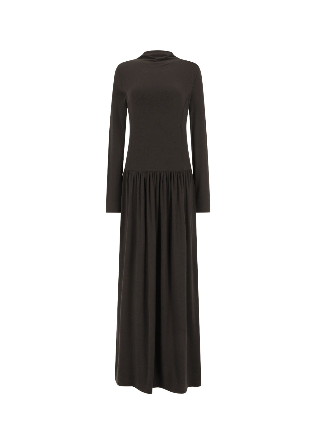 mock neck jersey dress, brown