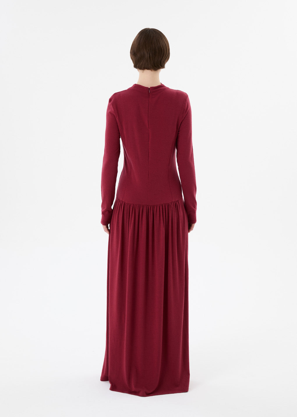 mock neck jersey dress, red