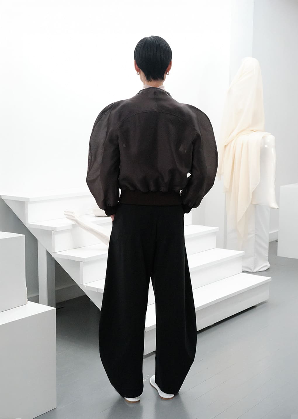 mock neck organza jumper, charcoal