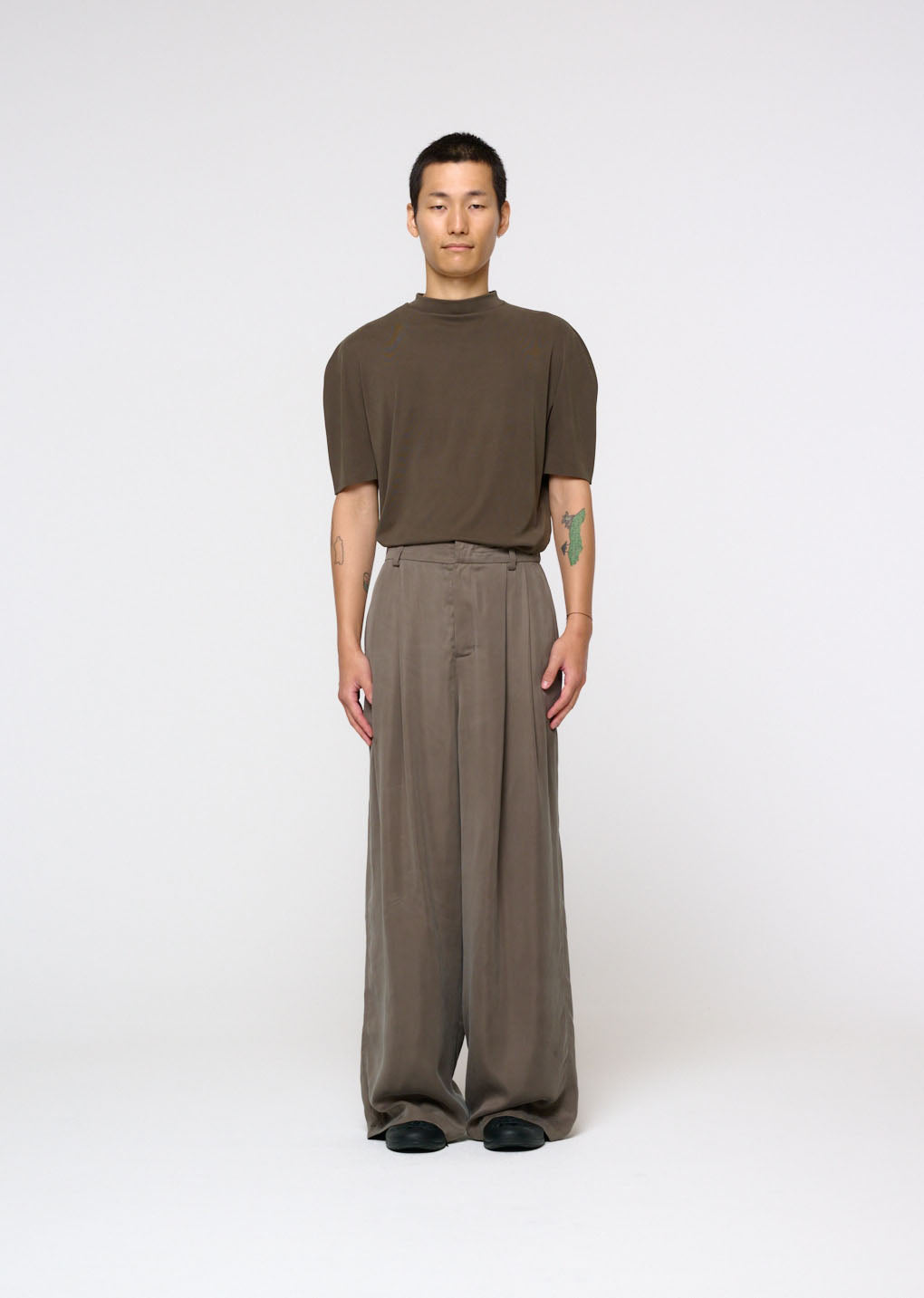 mock neck raglan t-shirt, brown hover