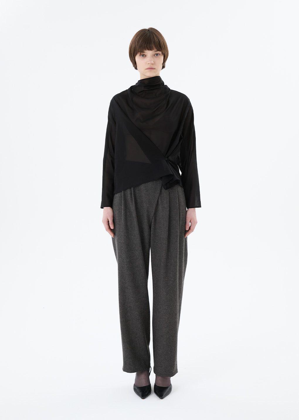 mock neck two way blouse, black hover