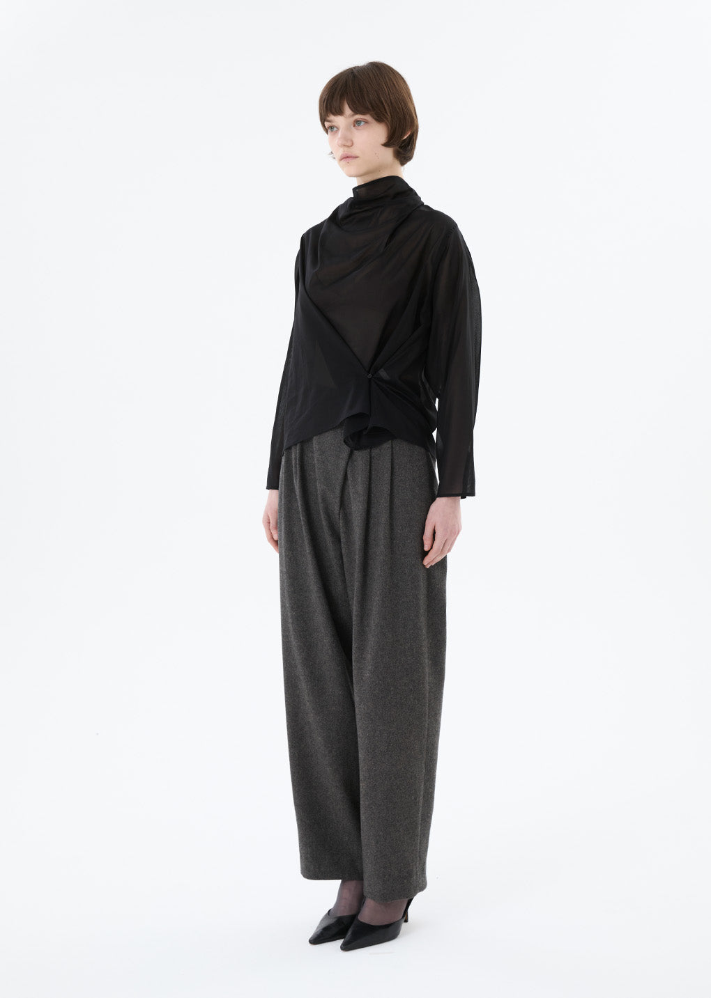 mock neck two way blouse, black