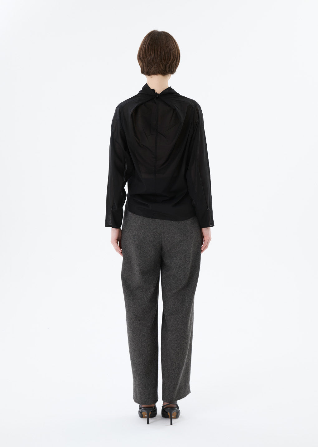 mock neck two way blouse, black