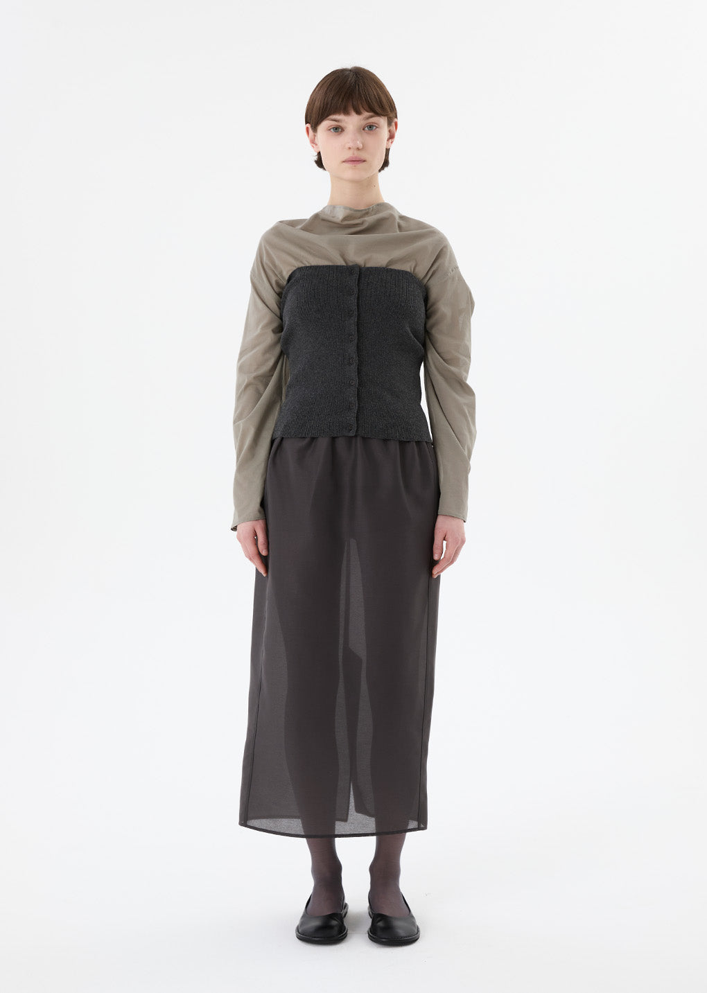 mock neck two way blouse, grey hover