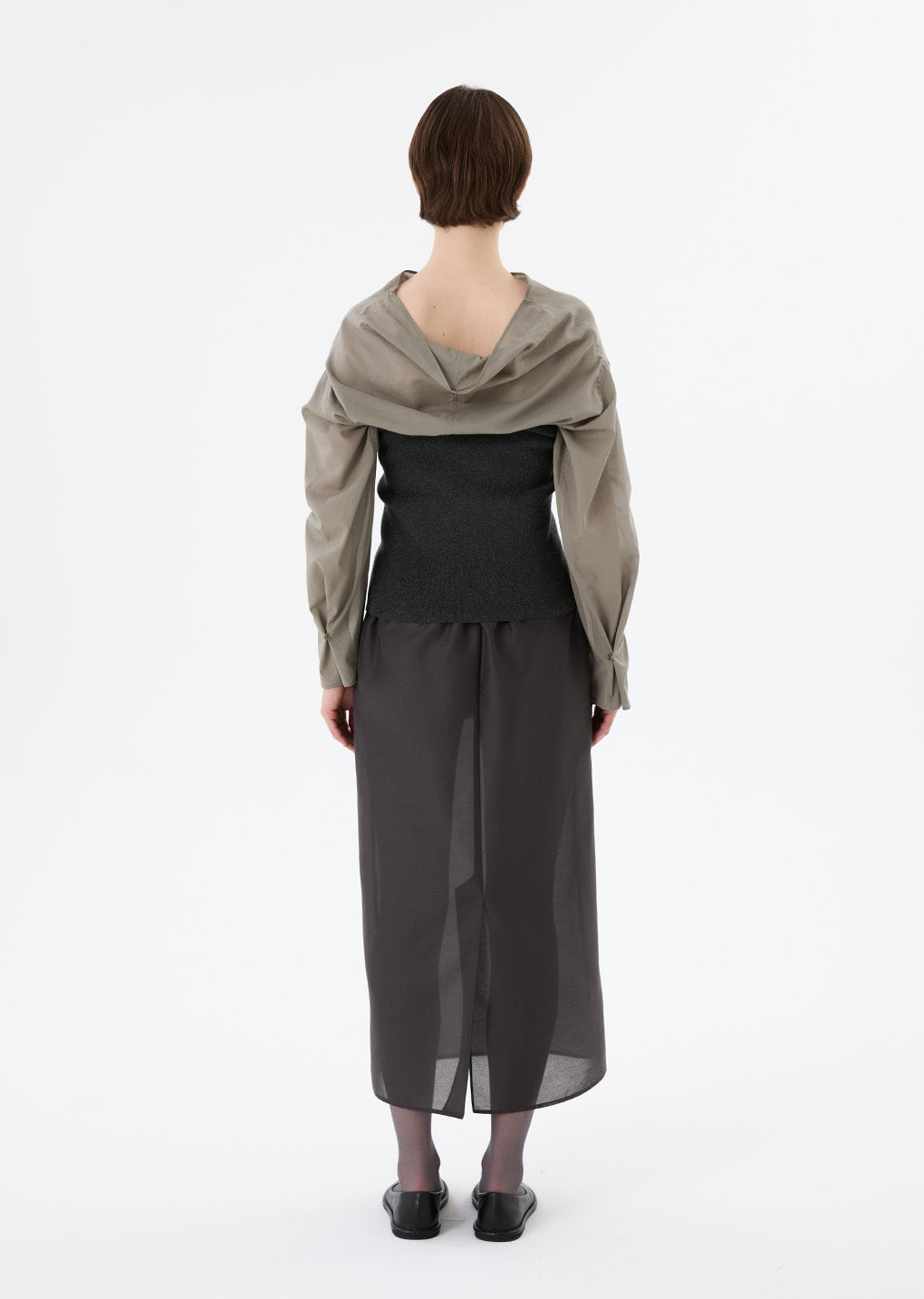 mock neck two way blouse, grey