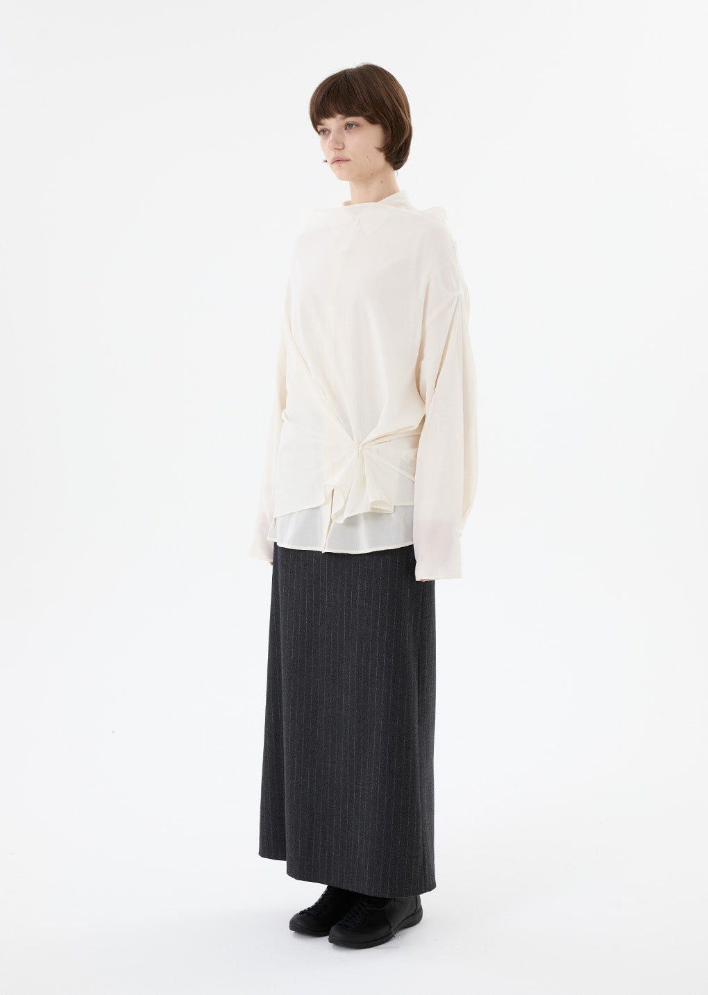 mock neck two way blouse, ivory