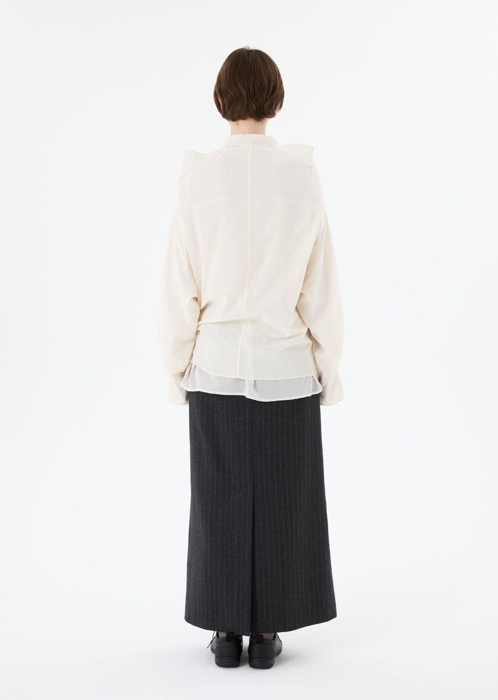 mock neck two way blouse, ivory
