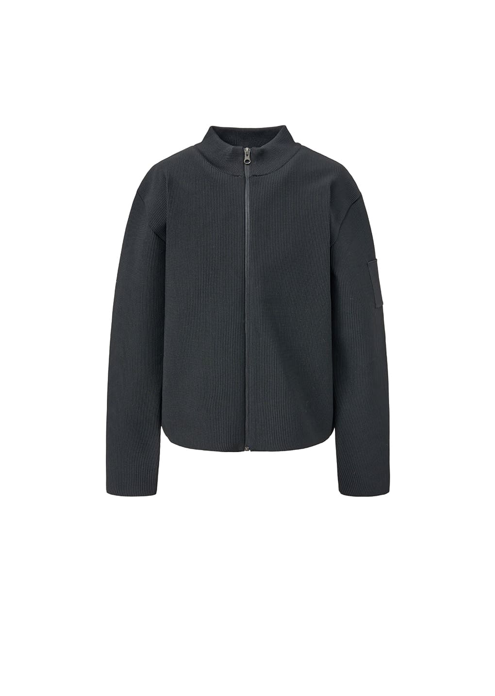 MOCK NECK ZIP-UP CARDIGAN, BLACK