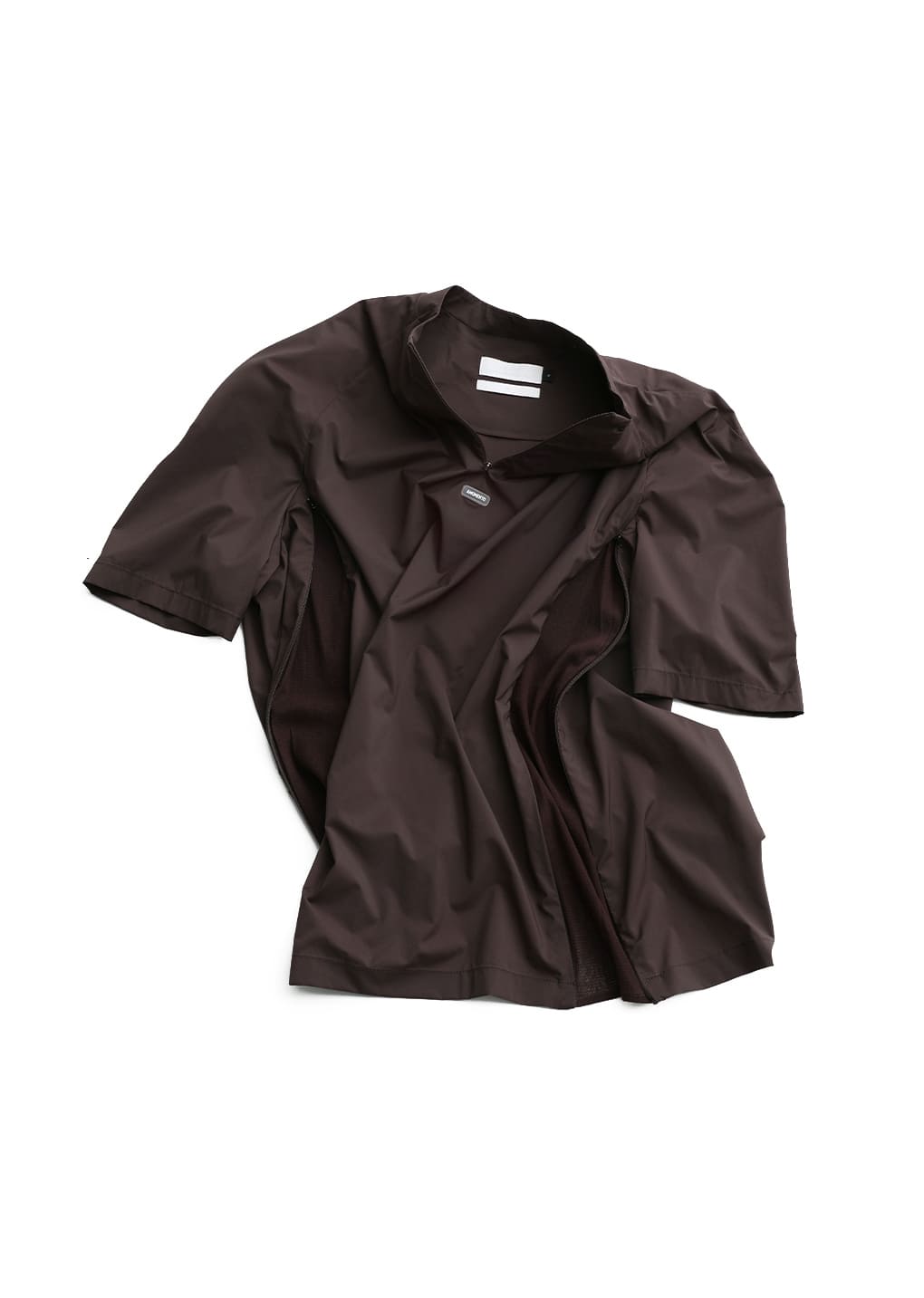 men's mock neck half zip up top, brown