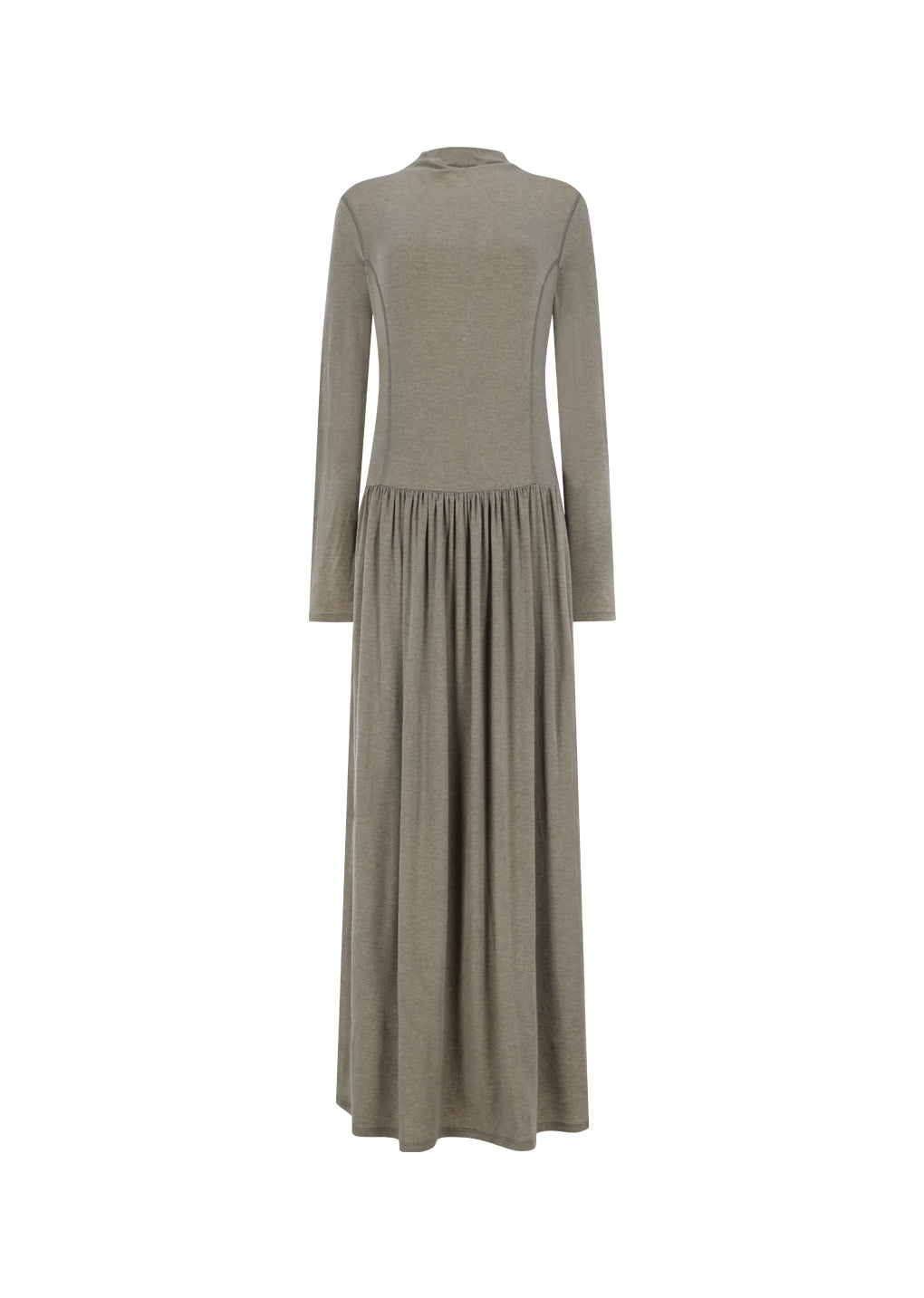 mock neck jersey dress, beige