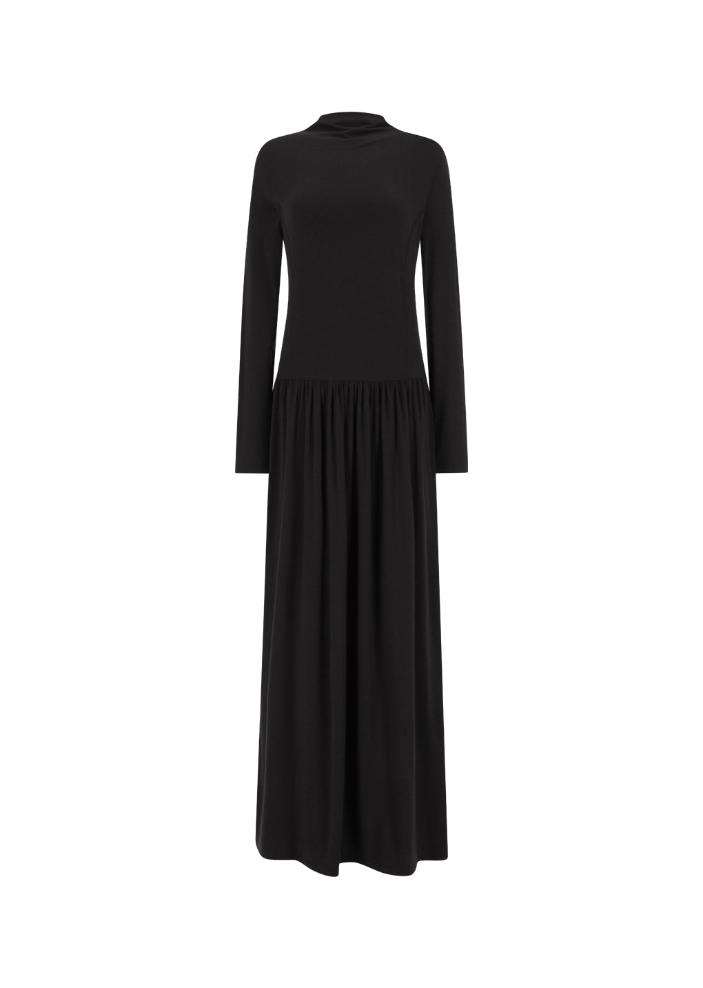mock neck jersey dress, brown