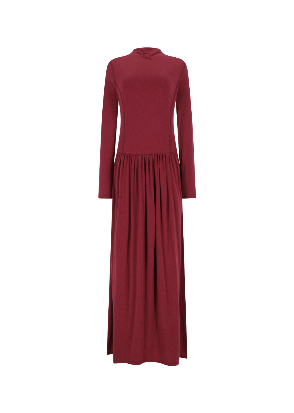 mock neck jersey dress, red