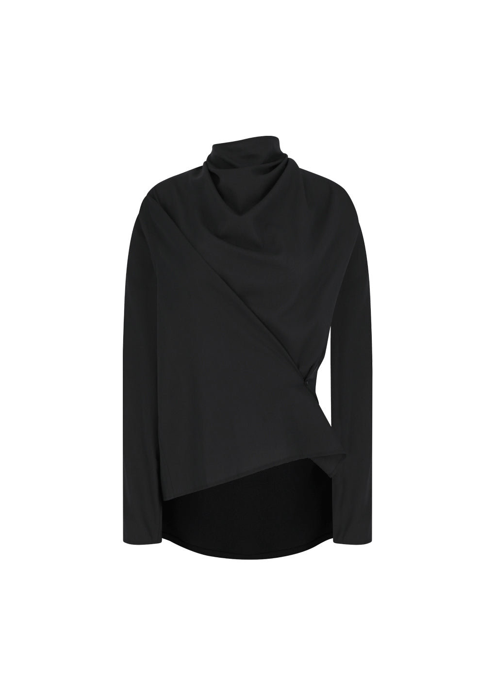 mock neck two way blouse, black