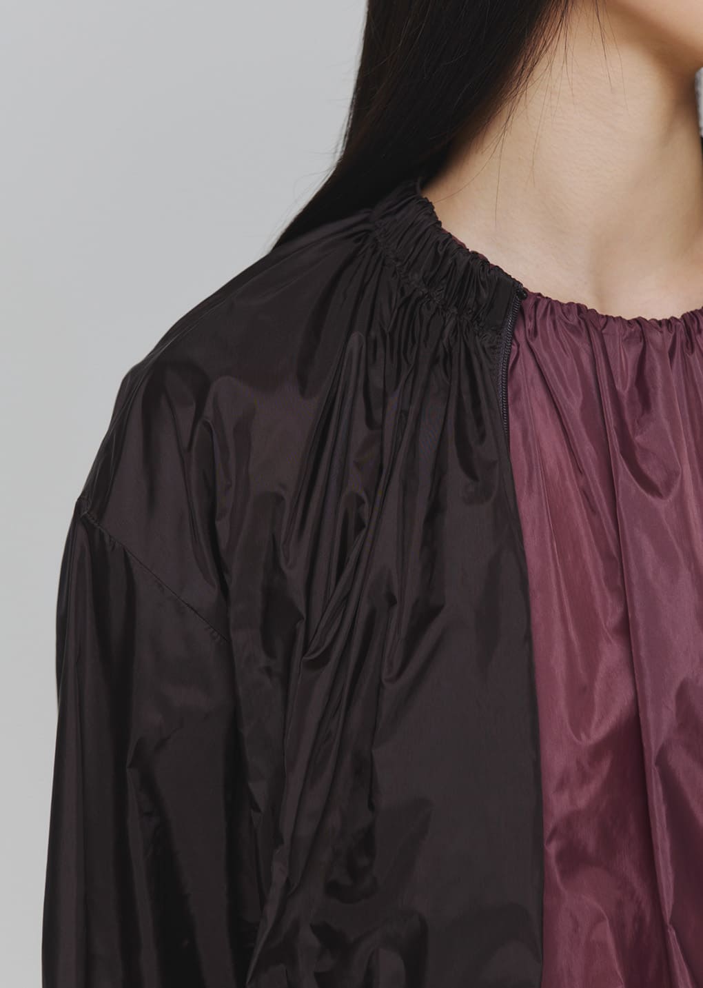 neck shirring volume jumper, dark brown